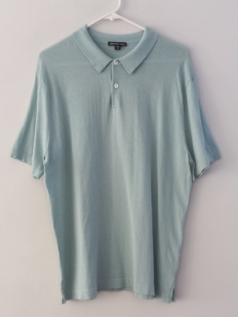 JAMES PERSE cotton blend knit light turquoise polo shirt